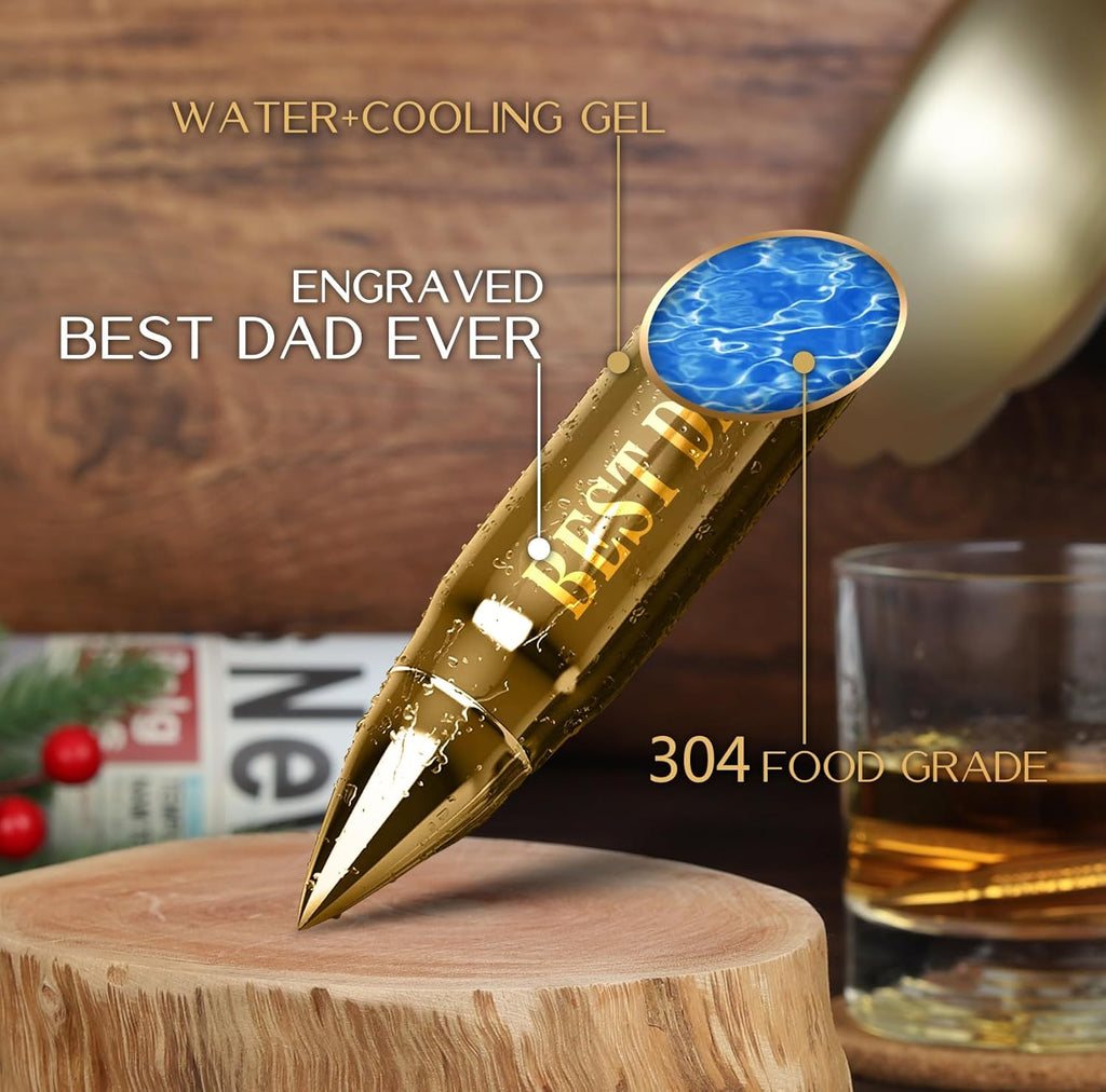 Fathers Day Dad Gifts from Daughter, Wife - Gifts for Dad, Fathers Day Present Ldeas - Dads Birthday Gift from Son, Gift for Stepdad, Men - Christmas Whiskey Stones Presents, Gold, 2 Pieces, Bar Set