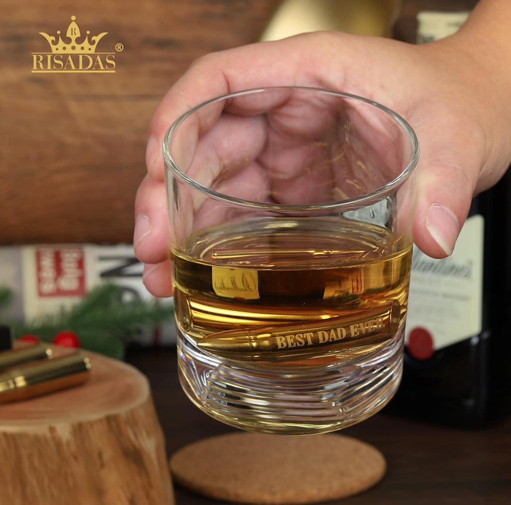 Fathers Day Dad Gifts from Daughter, Wife - Gifts for Dad, Fathers Day Present Ldeas - Dads Birthday Gift from Son, Gift for Stepdad, Men - Christmas Whiskey Stones Presents, Gold, 2 Pieces, Bar Set