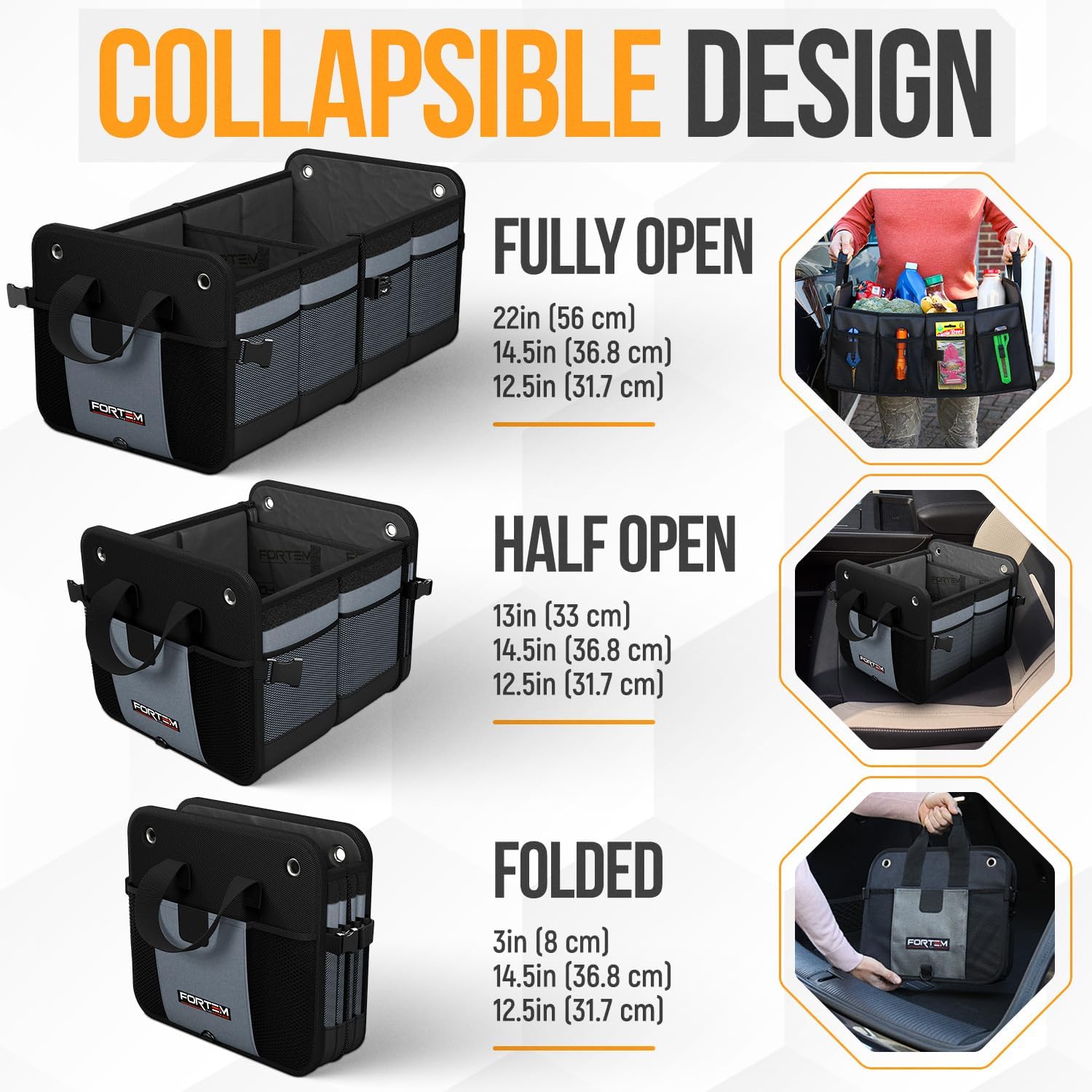 Trunk Organizer for SUV Car Organizer and Storage, Collapsible Multi-Compartment Storage Bag Car Accessories for Women Men, 1680D Oxford, Non Slip Bottom, Adjustable Straps, Soft Cover (65L)