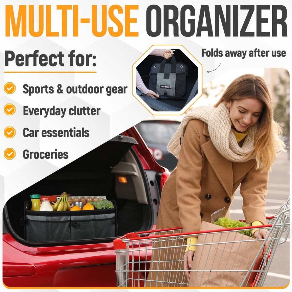 Trunk Organizer for SUV Car Organizer and Storage, Collapsible Multi-Compartment Storage Bag Car Accessories for Women Men, 1680D Oxford, Non Slip Bottom, Adjustable Straps, Soft Cover (65L)