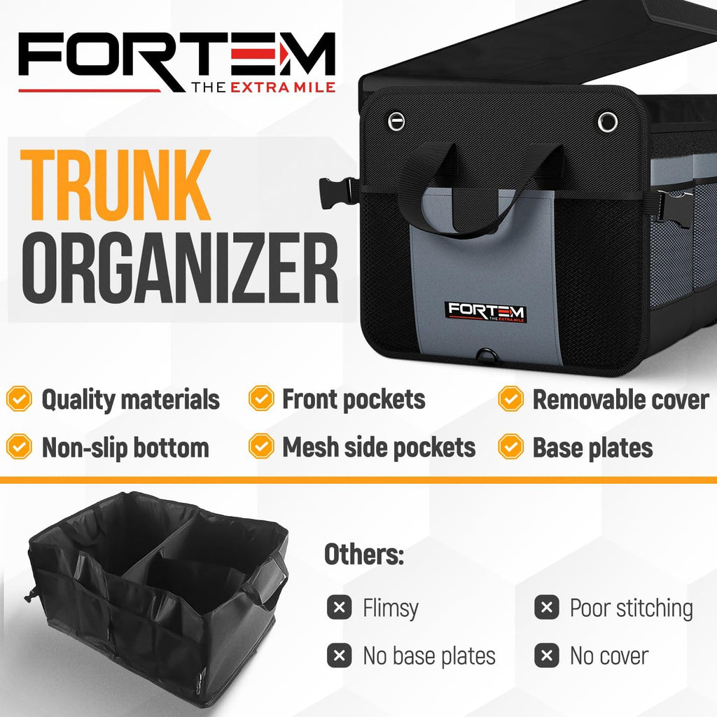 Trunk Organizer for SUV Car Organizer and Storage, Collapsible Multi-Compartment Storage Bag Car Accessories for Women Men, 1680D Oxford, Non Slip Bottom, Adjustable Straps, Soft Cover (65L)