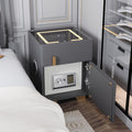 Night Stand Bedside Charger Bedroom Nightstand with Charging Station & LED Light Strip, Night Stand with Safe & Drawer, Morden End Table with U-S-B Ports & Bluetooth Speaker, Grey