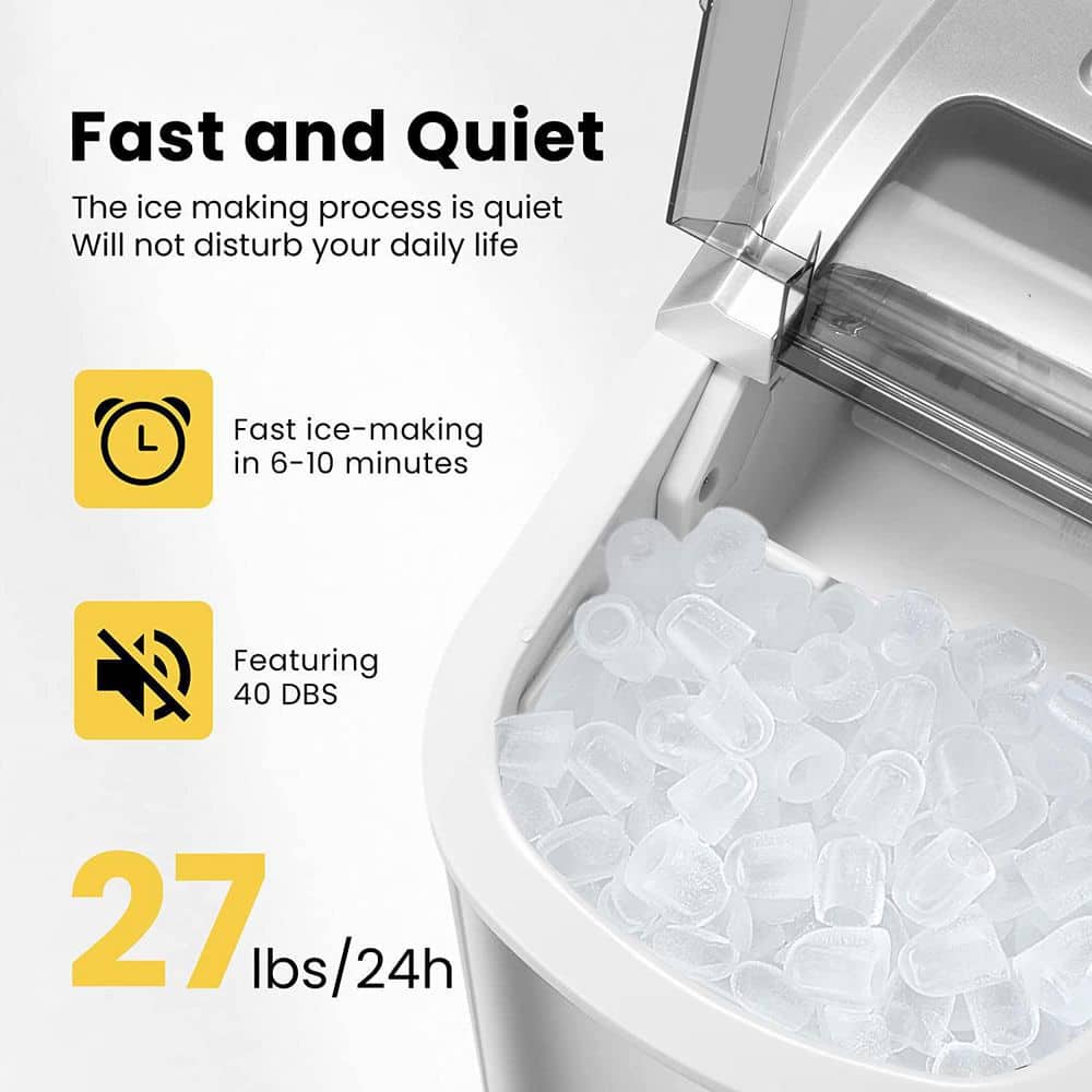 27Lbs/Day Electric Portable Ice Cube Maker with Hand Scoop and Self Cleaning Function in Sliver