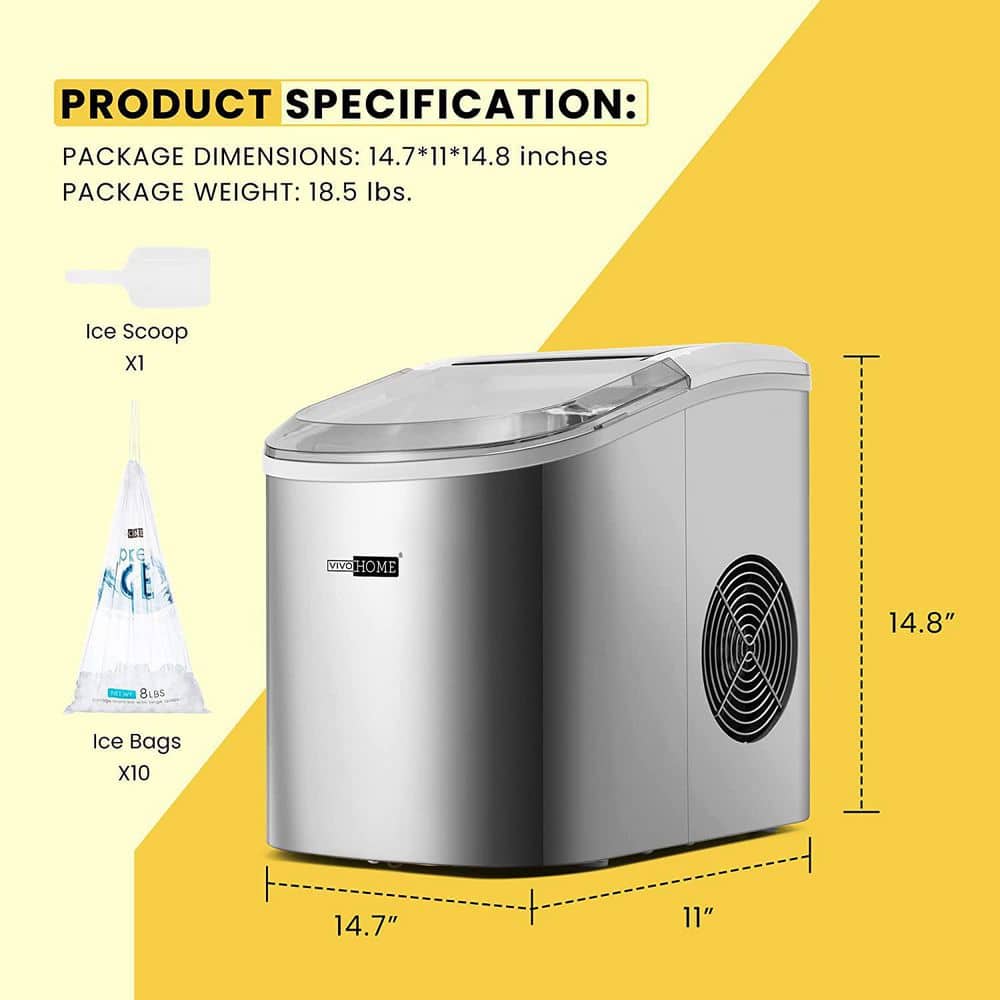 27Lbs/Day Electric Portable Ice Cube Maker with Hand Scoop and Self Cleaning Function in Sliver