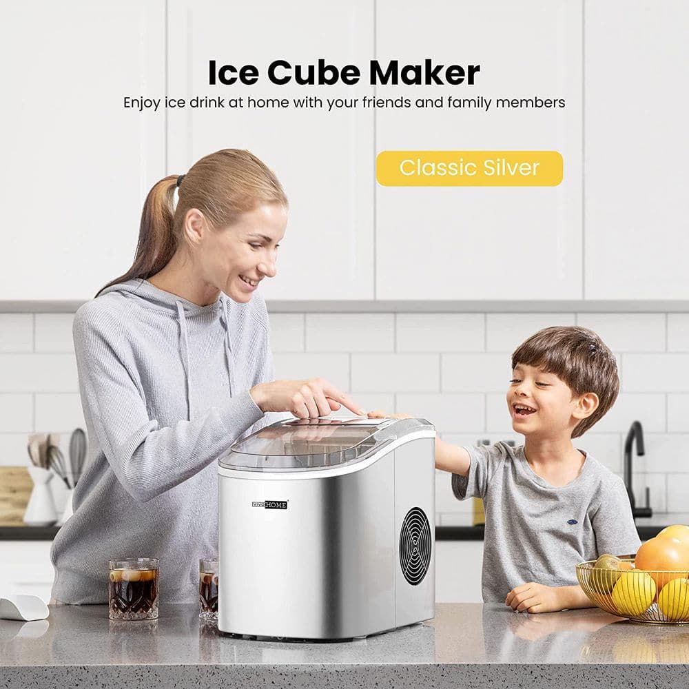 27Lbs/Day Electric Portable Ice Cube Maker with Hand Scoop and Self Cleaning Function in Sliver
