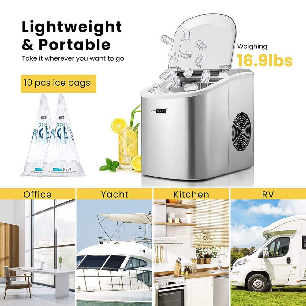 27Lbs/Day Electric Portable Ice Cube Maker with Hand Scoop and Self Cleaning Function in Sliver